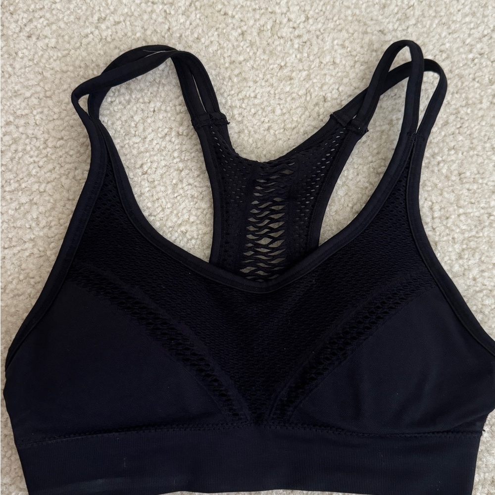 Black Racerback Sports Bra with Mesh Panel